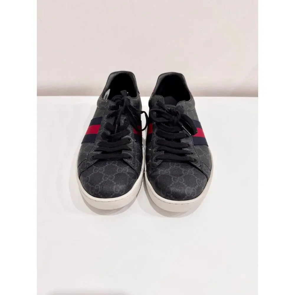 Gucci Ace GG Supreme Monogram Low Top Sneakers Black Gray Mens Size US 9.5 - Picture 4 of 9
